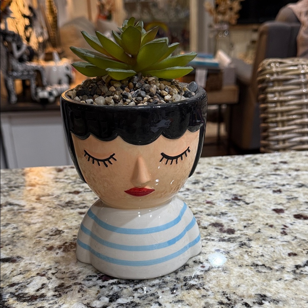 Ceramic Face Planter with Succulent